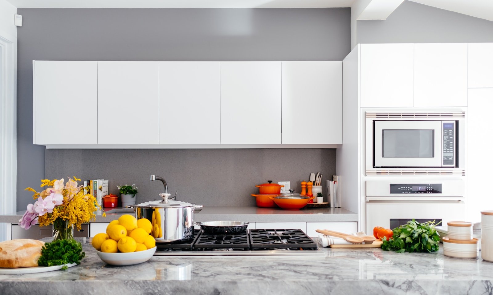 Bright spotless kitchen prepared for guests