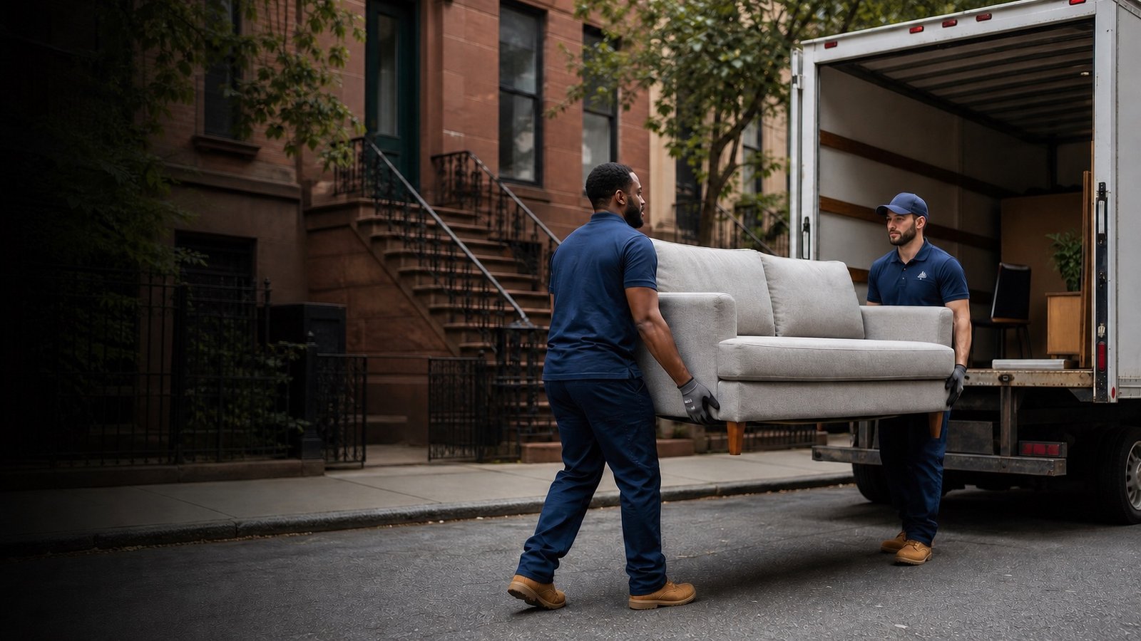 Empire junk removal professionals carrying furniture toward their truck